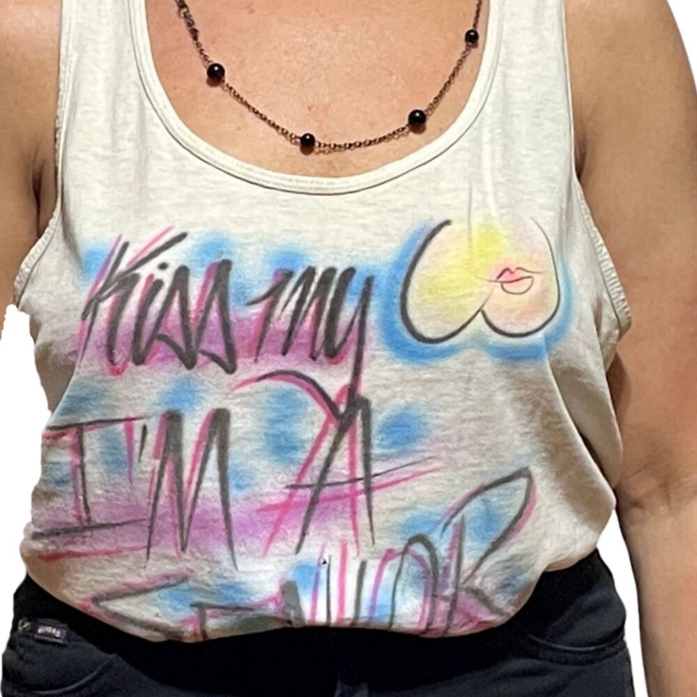 Vintage 80s Airbrush Tank Top Graffiti T shirt Senior Graduation Tee - Picture 4 of 10